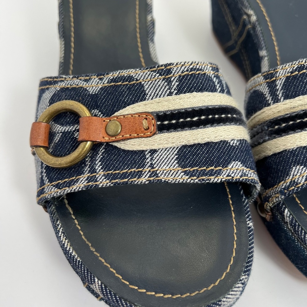 Coach Navy Signature Denim Slide Wedge Sandal Size 8.5 - Picture 3 of 10